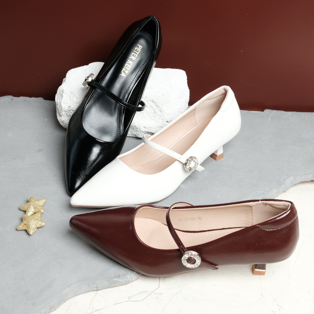 Peter Keiza Sepatu Wanita Pantofel Polos Matte Mary Jane Tinggi 3cm | Koleksi WC07