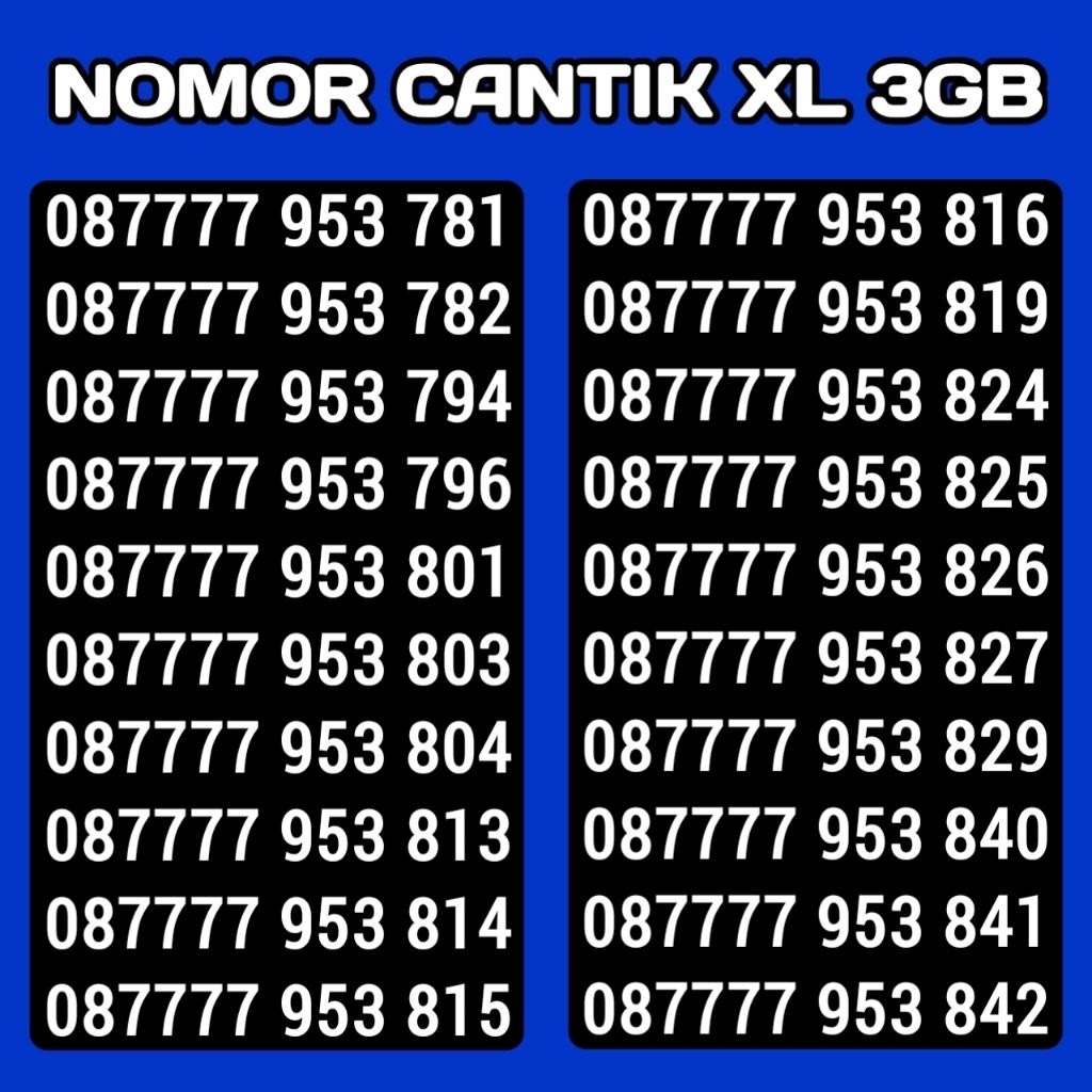 KARTU PERDANA NOMOR CANTIK XL LIST 2 - KUOTA 3GB