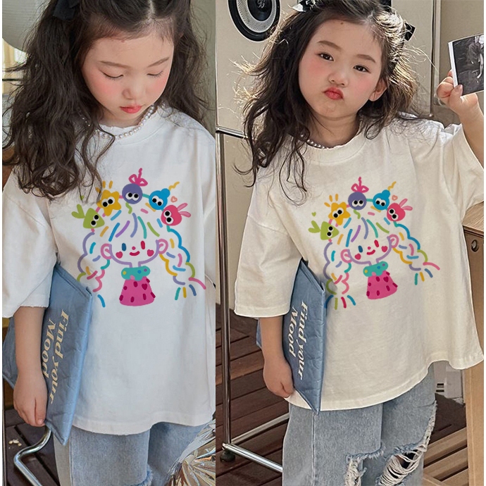 Kaos anak|cewek import baju anak perempuan|kaos Cetakan Gadis Berwarna yang lucu|kaos anak perempuan