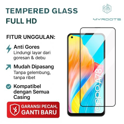 Myroots Tempered Glass Full HD Oppo A79 A78 A77S A76 A74 A71 4G 5G ESD Screen Protector