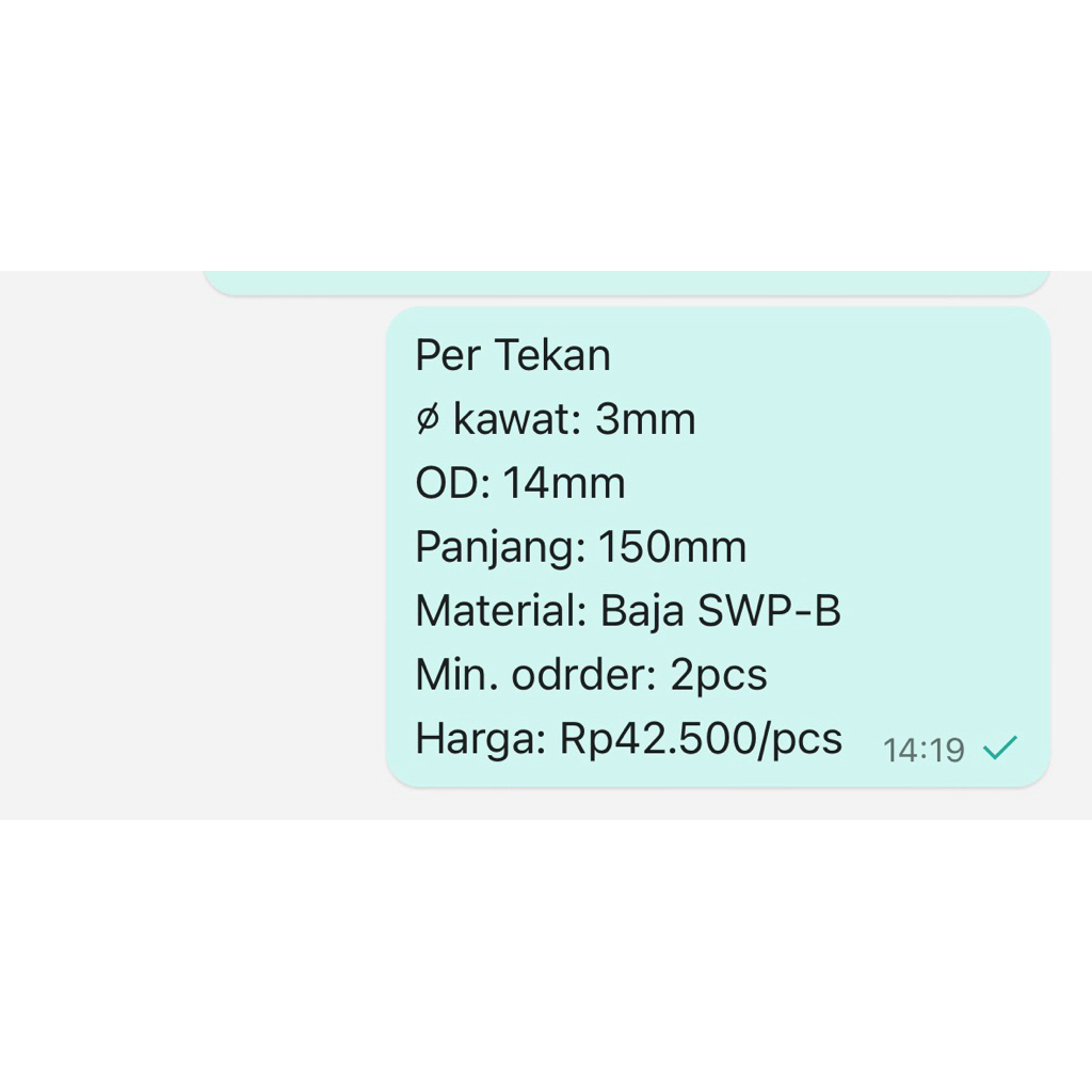 per Spring Pegas Tekan OD 14mm Kawat 3mm Panjang 150mm Baja