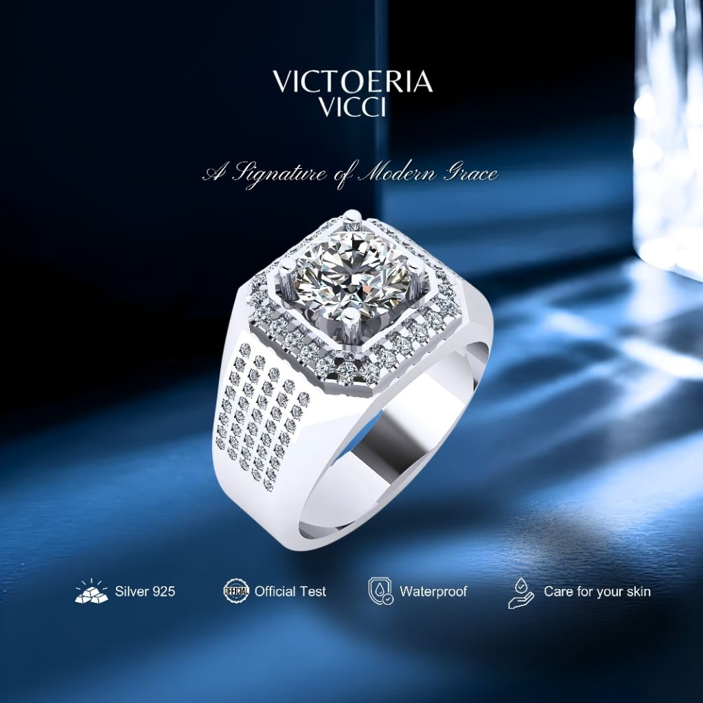 Victoeria Cincin Cowok Silver 925 Plating Emas Putih