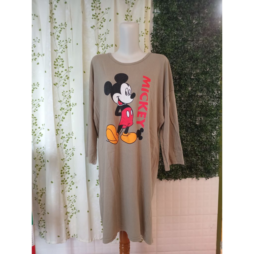 Dress kaos mickey hijau wanita lengan panjang