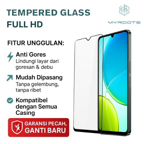 Myroots Tempered Glass Full HD Untuk Vivo Y19S Y29S Y29 Y19 Y28s Y28 Y19S Y18 Y18e Y17 Y17s Y16 Y15 