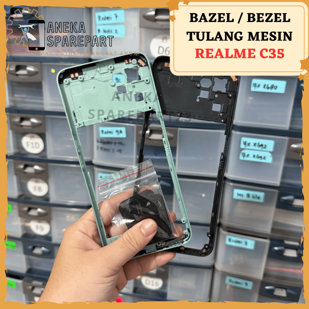 TULANG TENGAH BEZEL REALME C35 - RANGKA TUTUP MESIN REALME C35 BAZEL