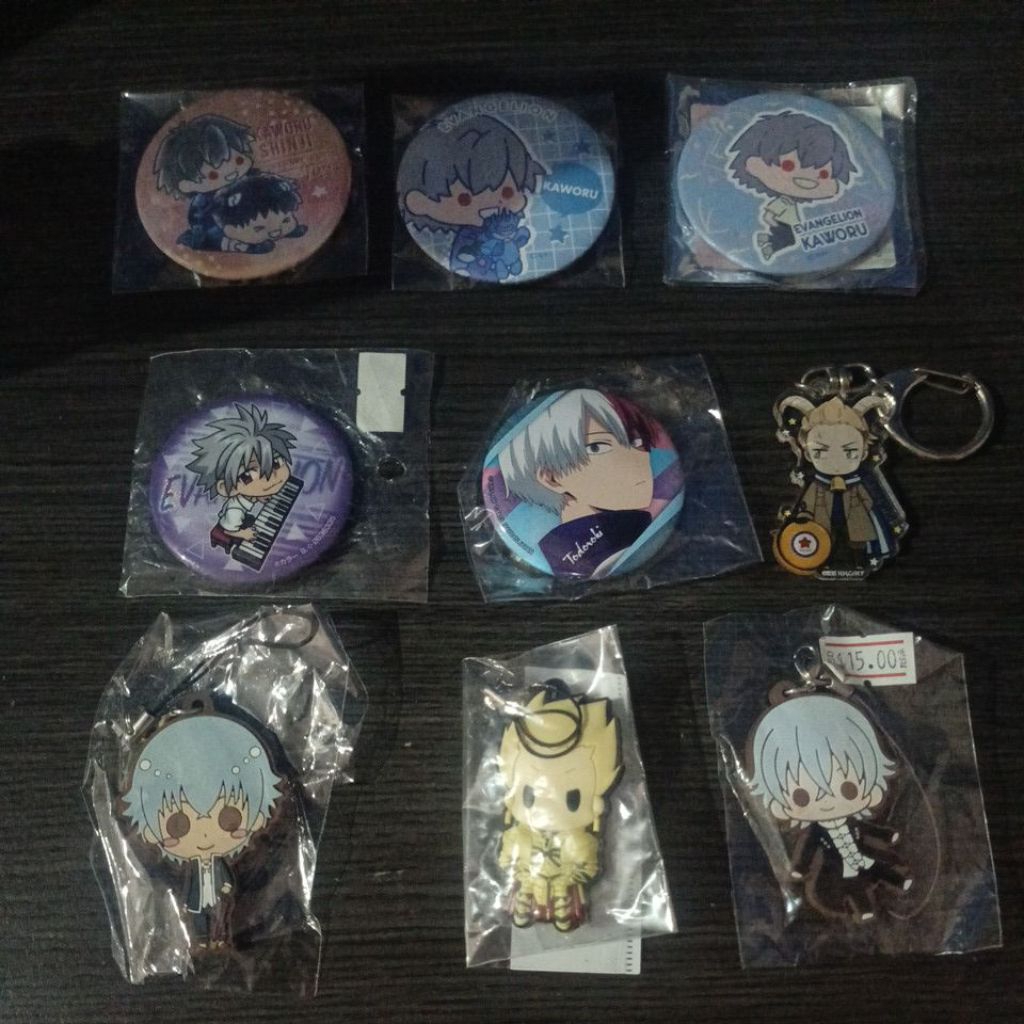 Perintilan Anime Part 6 - Pin Evangelion Kaworu Shinji, Pin Todoroki, Ganci Akrilik Hetalia Netherla