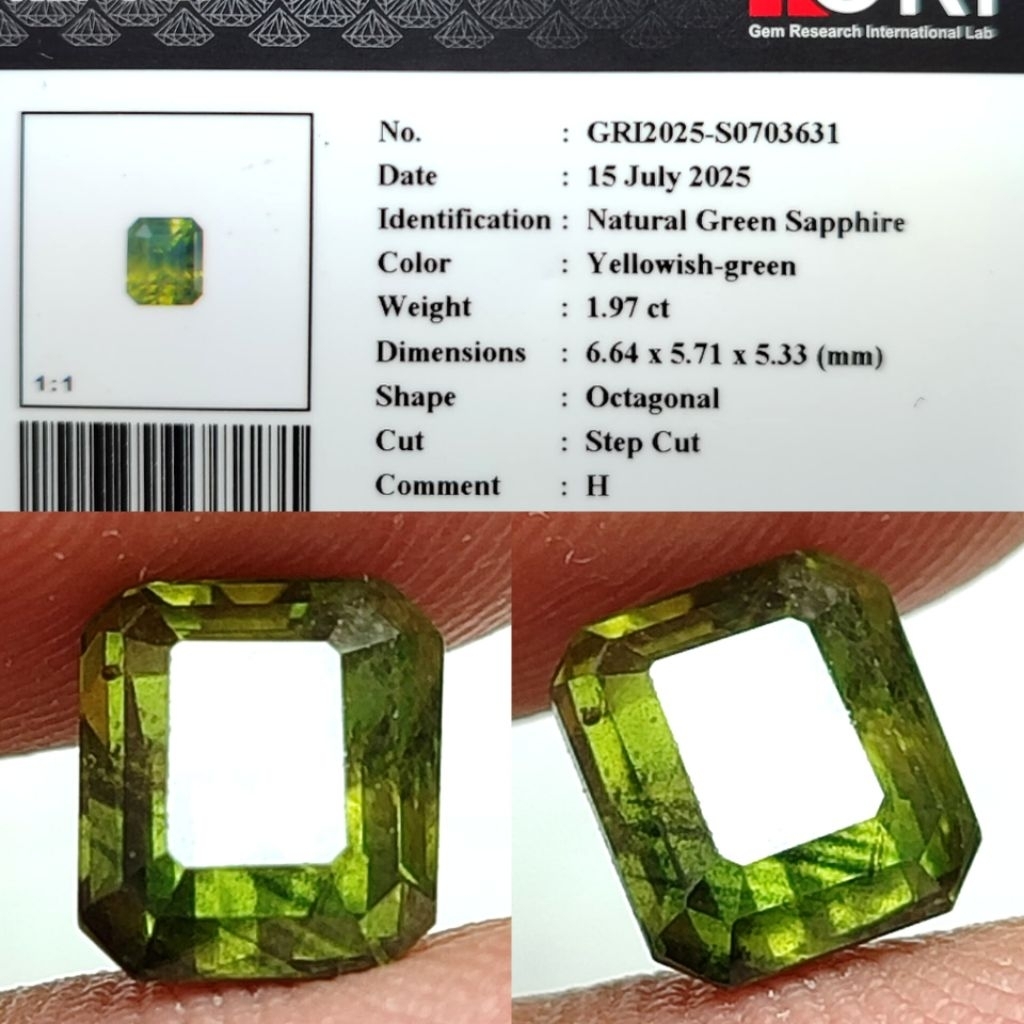Hot Item Natural Green Sapphire 1.97 crtHot Item Natural Green Sapphire 1.97 crt Heated Id.card GRI.