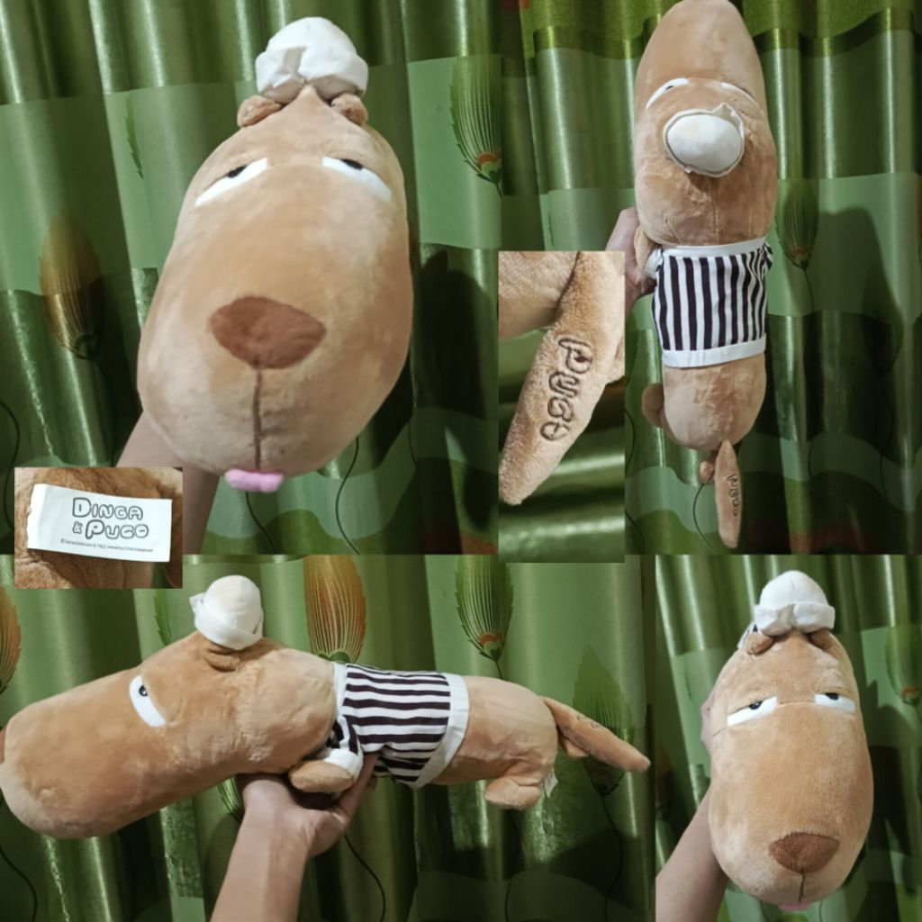 Boneka Dinga & Puco Ori Guling Anjing Coklat Melet Original/ Bantal Anjing Tidur Baju Stripe Coklat 