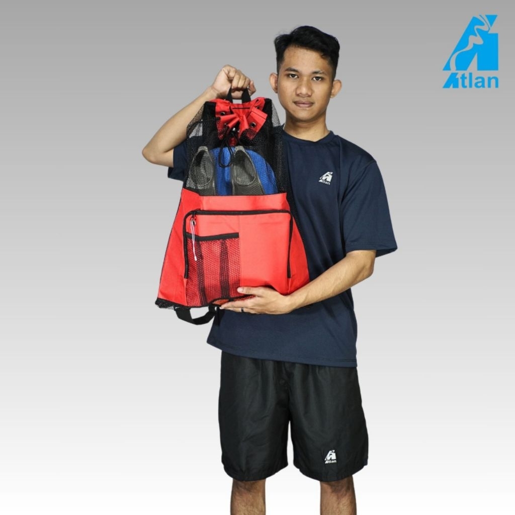 Tas Renang Sport Jaring Motif Monothone Red/Tas Gendong Atlan