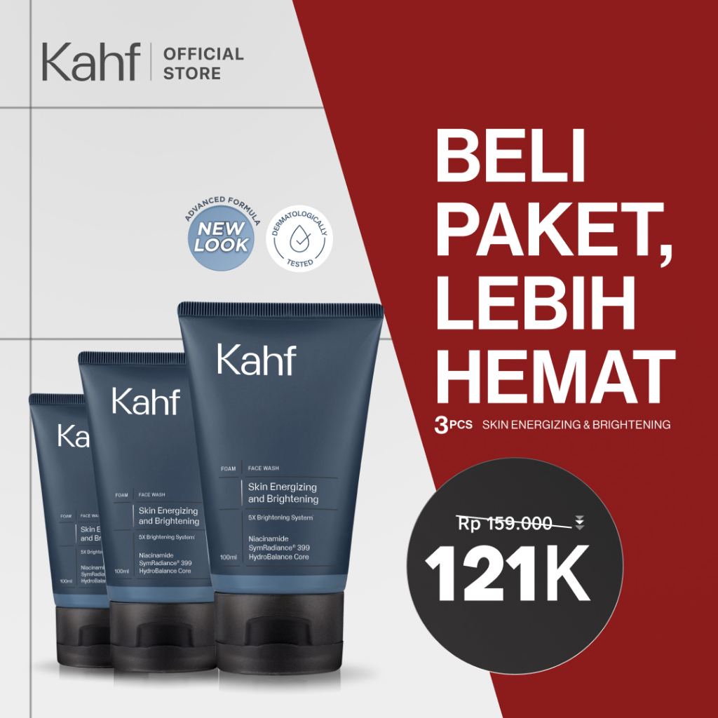 [KAHF BUNDLE 3IN1 PAKET FACIAL WASH] Triple Pack Face Wash 100 ml - Sabun Cuci Muka Pria Brightening
