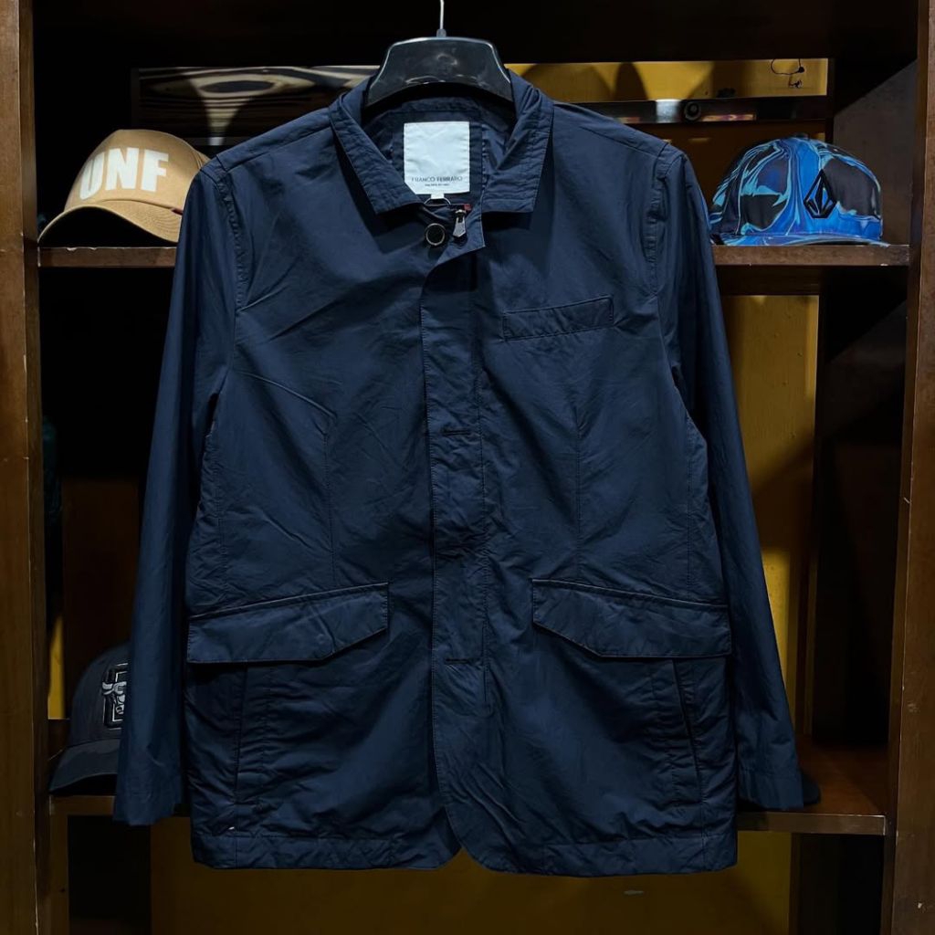 jaket parka FRANCO FERRARO polos navy size L casual bagus murah