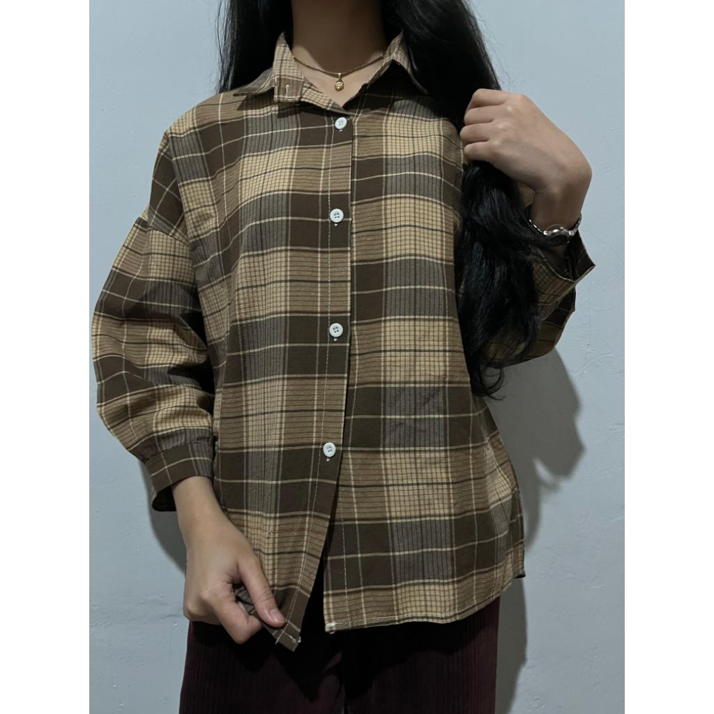 blouse kotak lengan balon