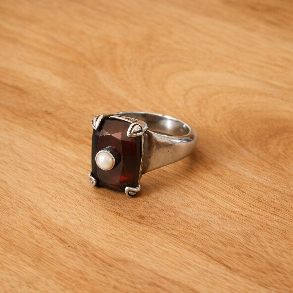 [PRELOVED] Cincin Perak - Ring Sterling Silver 925 (Garnet & Sea Pearl)