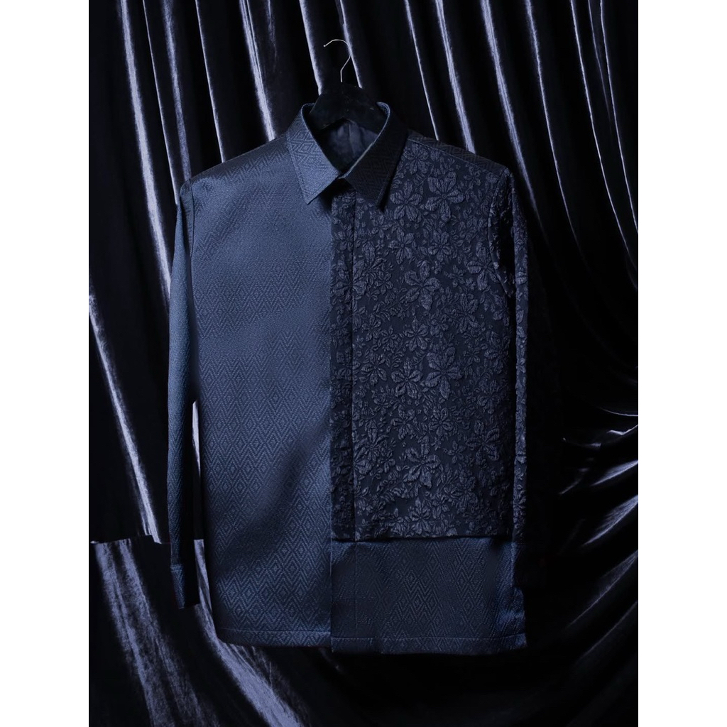 kemeja batik pria lengan panjang ethnic tenun songket baron dan kombinasi brokat 1D code 34