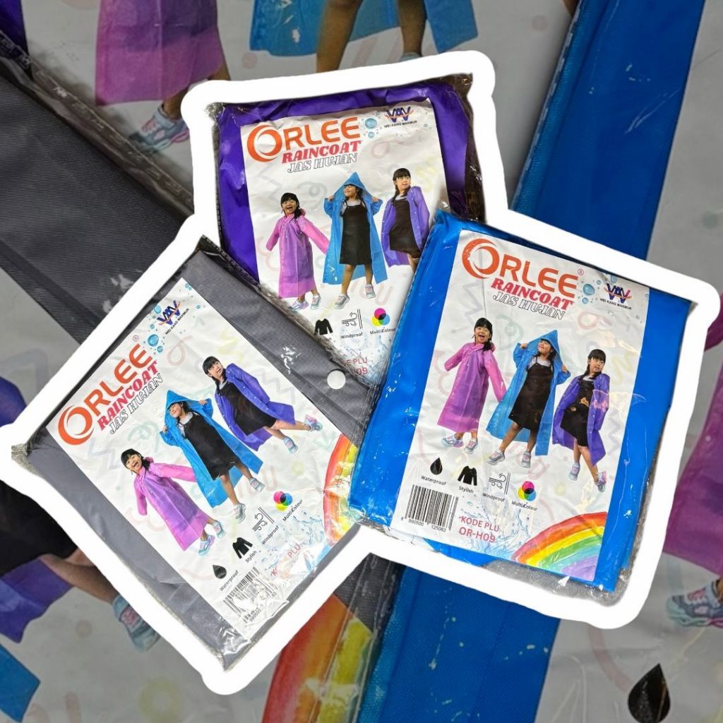 Jas Hujan Anak Ponco Poncho Lengan Panjang EVA PVC Orlee Raincoat Mantel Terusan Polos Cowok Cewek TK SD Anti Air Waterproof Windproof Awet Lentur Murah Hooded Praktis Sekolah Outdoor Camping Travel Kids Rain Coat Poncho H09 Abu Biru Ungu Tebal Premium