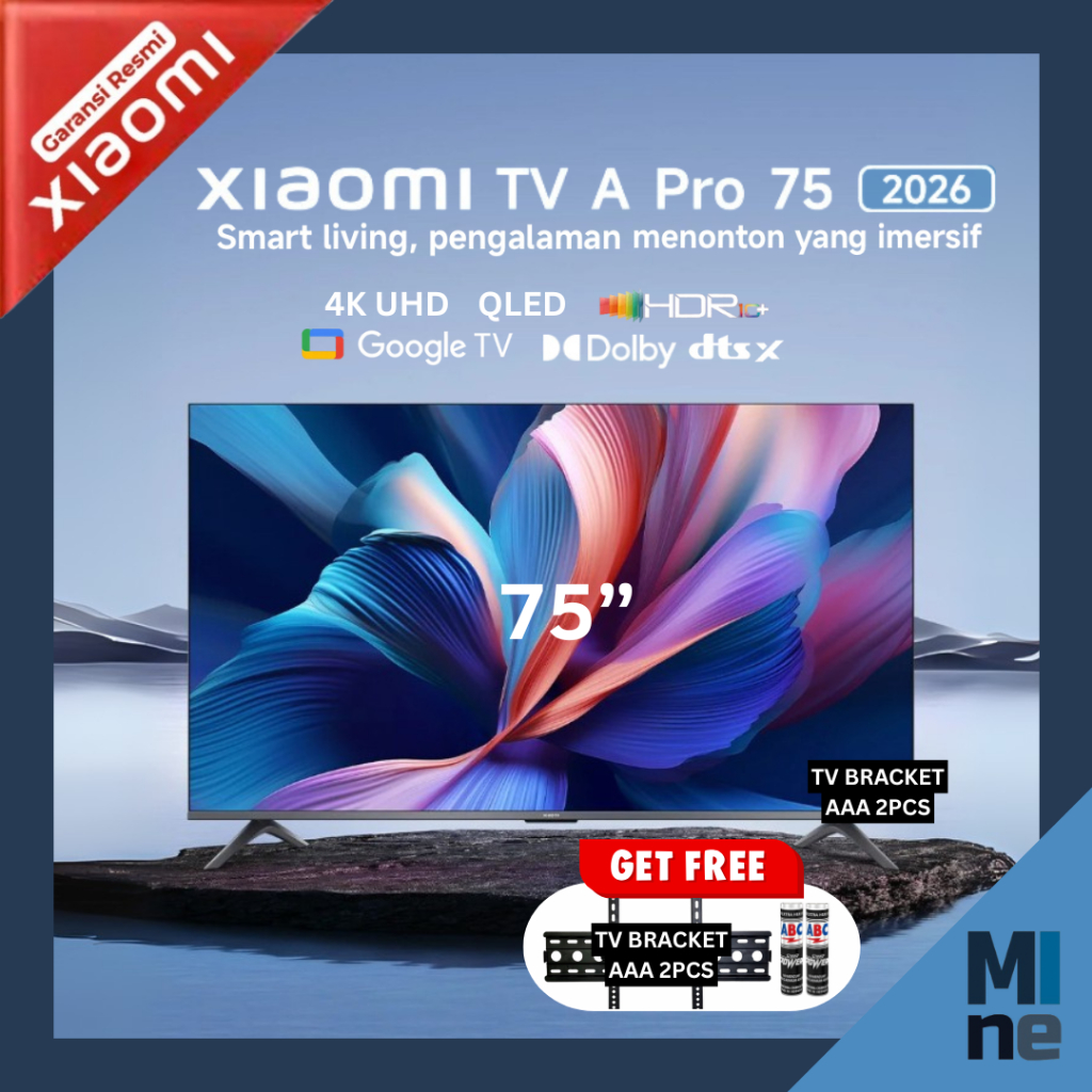 Xiaomi TV A Pro 75 Inch 2026 | 4K QLED Game Boost Mode HDR10+ Google TV Apple Airplay 120Hz Televisi