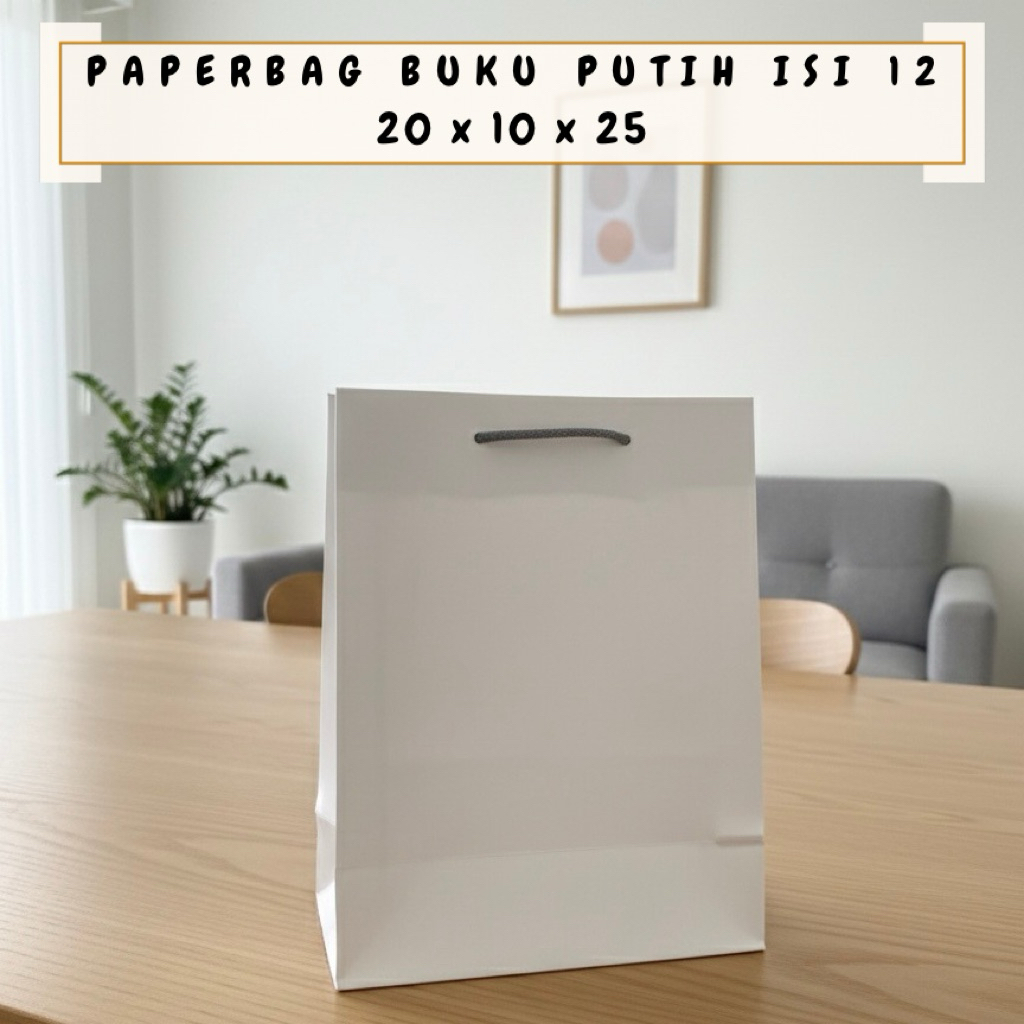 PAPERBAG PUTIH POLOS UK 20X10X25 / TAS KERTAS PUTIH POLOS / GOODIEBAG PUTIH POLOS / TAS KERTAS POLOS