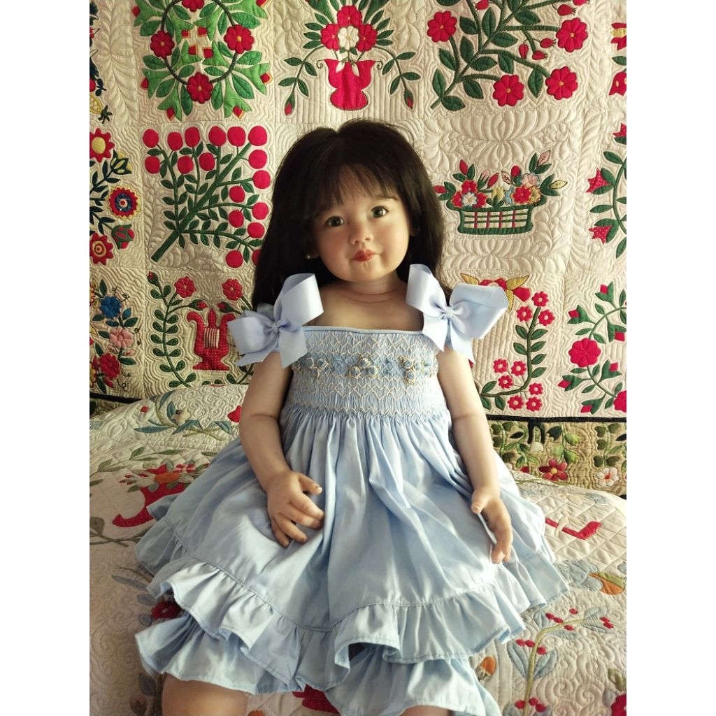 Smocked Set Biru Pita