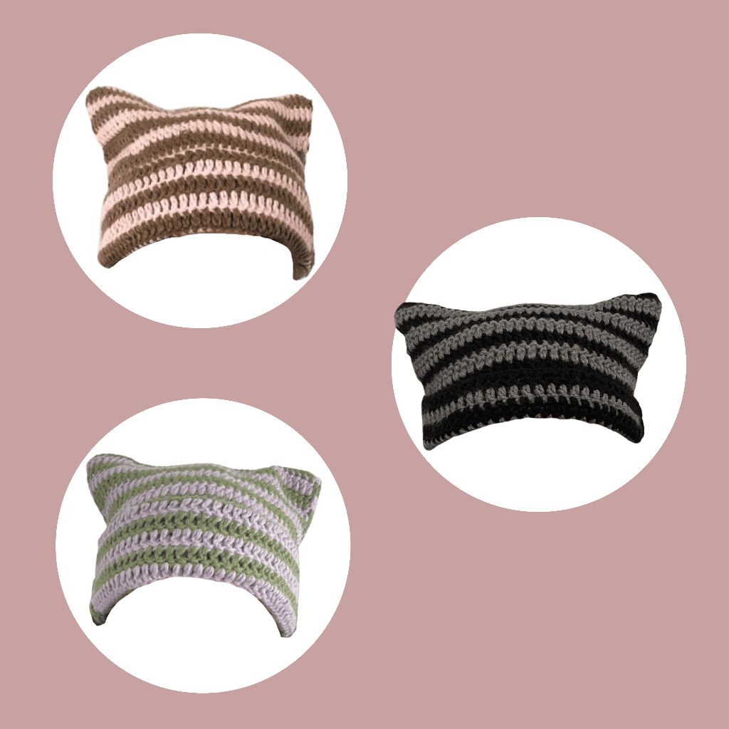 Cat Beanie | Cat Beanie Lucu | Crochet Hat | Handmade Cat Beanie Hat | Topi Kucing | Cat Ear Beanie 