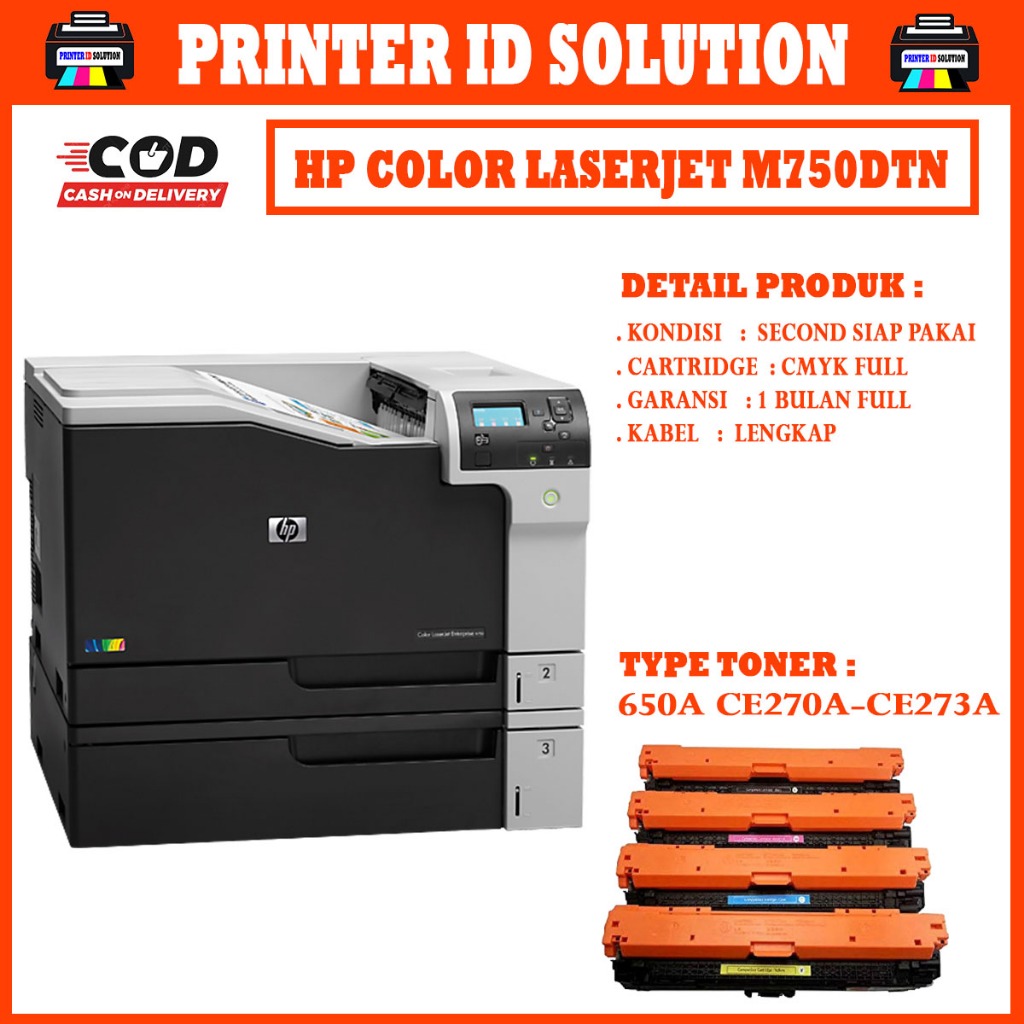 printer a3 hp Color LaserJet Enterprise M750dtn m750dn toner full sudah siap pakai