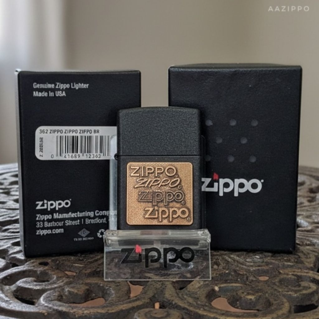 ZIPPO ORIGINAL ZIPPO 362 Black Crackle with Brass Emblem ORIGINAL USA