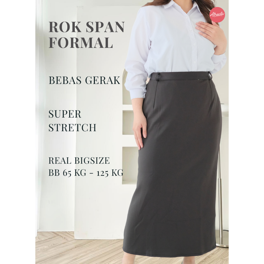 ATRACTIV Rok Span Full Karet Hitam Jumbo Rok Span Wanita Panjang Rok Kantor Jumbo Rok Kerja Big Size