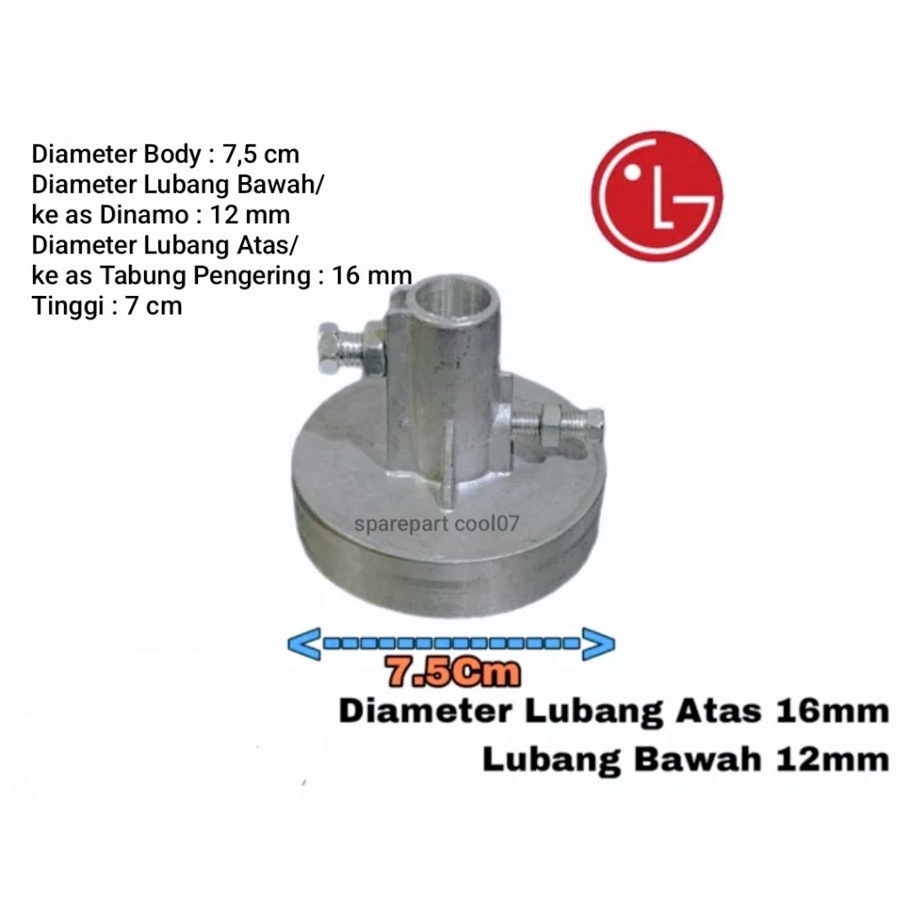 New PULI BABET Pulley Rem Pengering Mesin Cuci LG 2 Tabung 14 KG Pully Spin Baut As 16mm Dinamo 12mm
