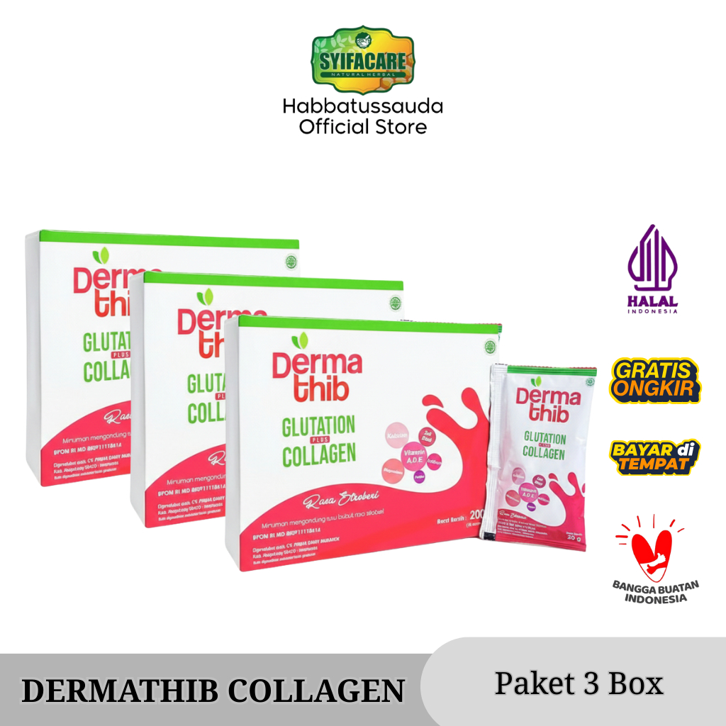 Paket Hemat 3 Box - Dermathib Collagen Minuman Kolagen Drink Glutathione BPOM 30 Kali Minum