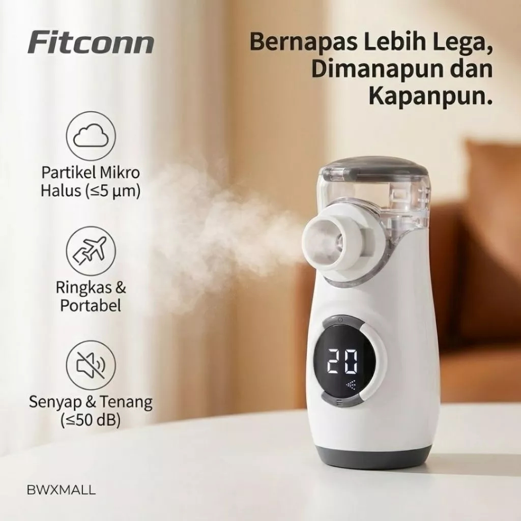 Fitconn Nebulizer Portable Mesh Alat Terapi Uap Asma Sesak Nafas Batuk Pilek Inhaler Obat Paru Anak 