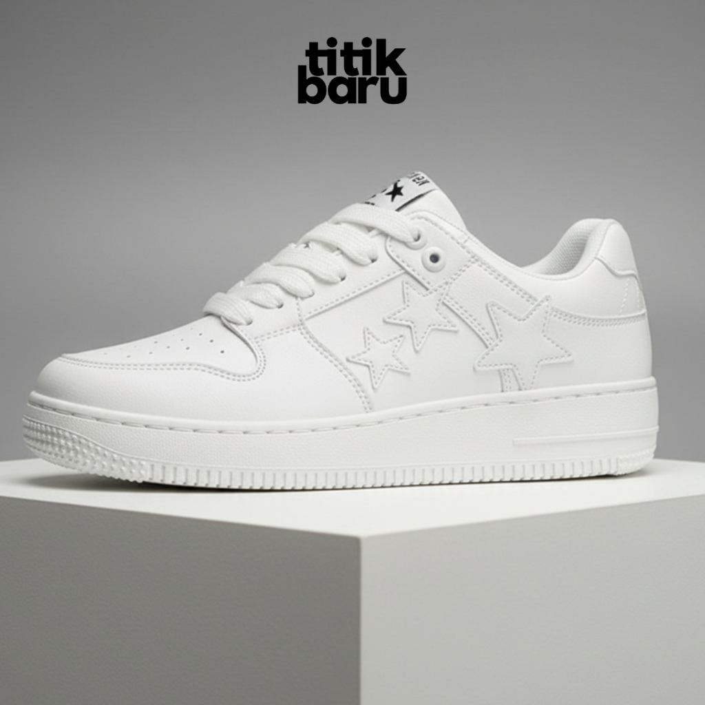 Sepatu Pria Starry Bintang - Sneakers Cowok Casual Fashion Putih Hitam Keren Original
