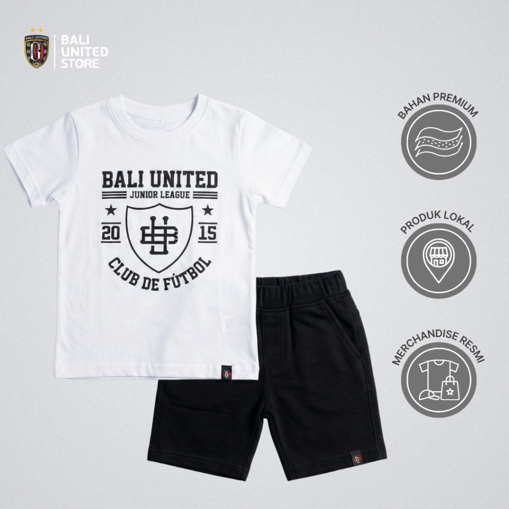 Bali United FC Junior League Kids Set White Black - Setelan anak kaos nyaman Hitam Putih atasan bawa