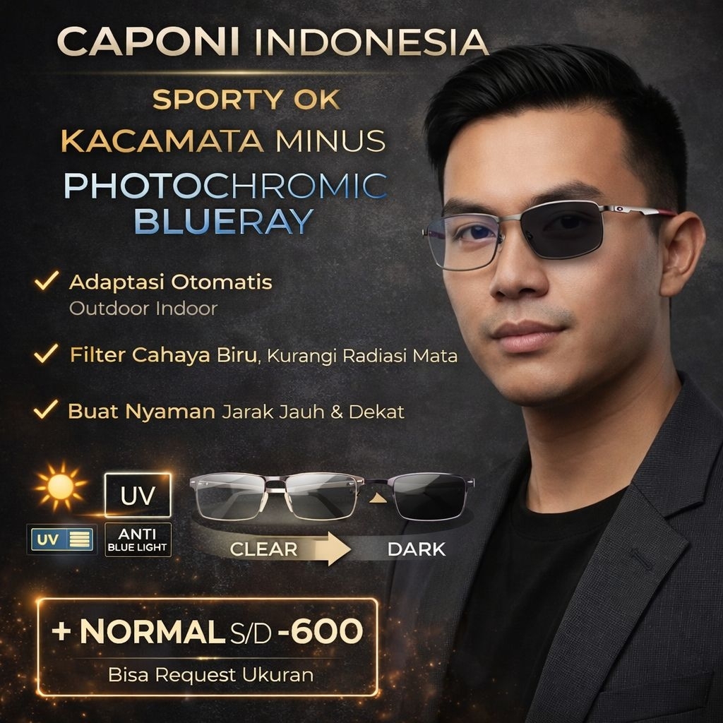 Kacamata Minus Bluecromic Photochromic Pria Sport Titanium Kaca Mata Anti Radiasi Cowok