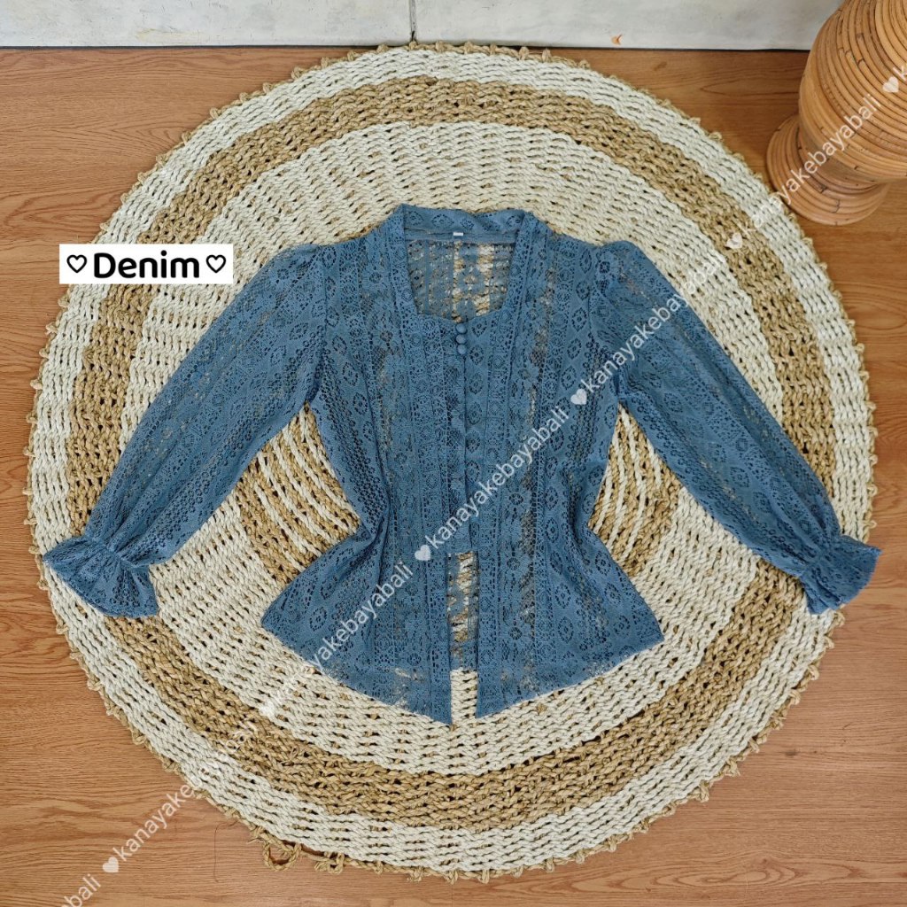 (HANYA KEBAYA) Atasan Kebaya Brokat Malika Lengan Kerut Bet Pecah Korean Lace Kebaya Bali Modern