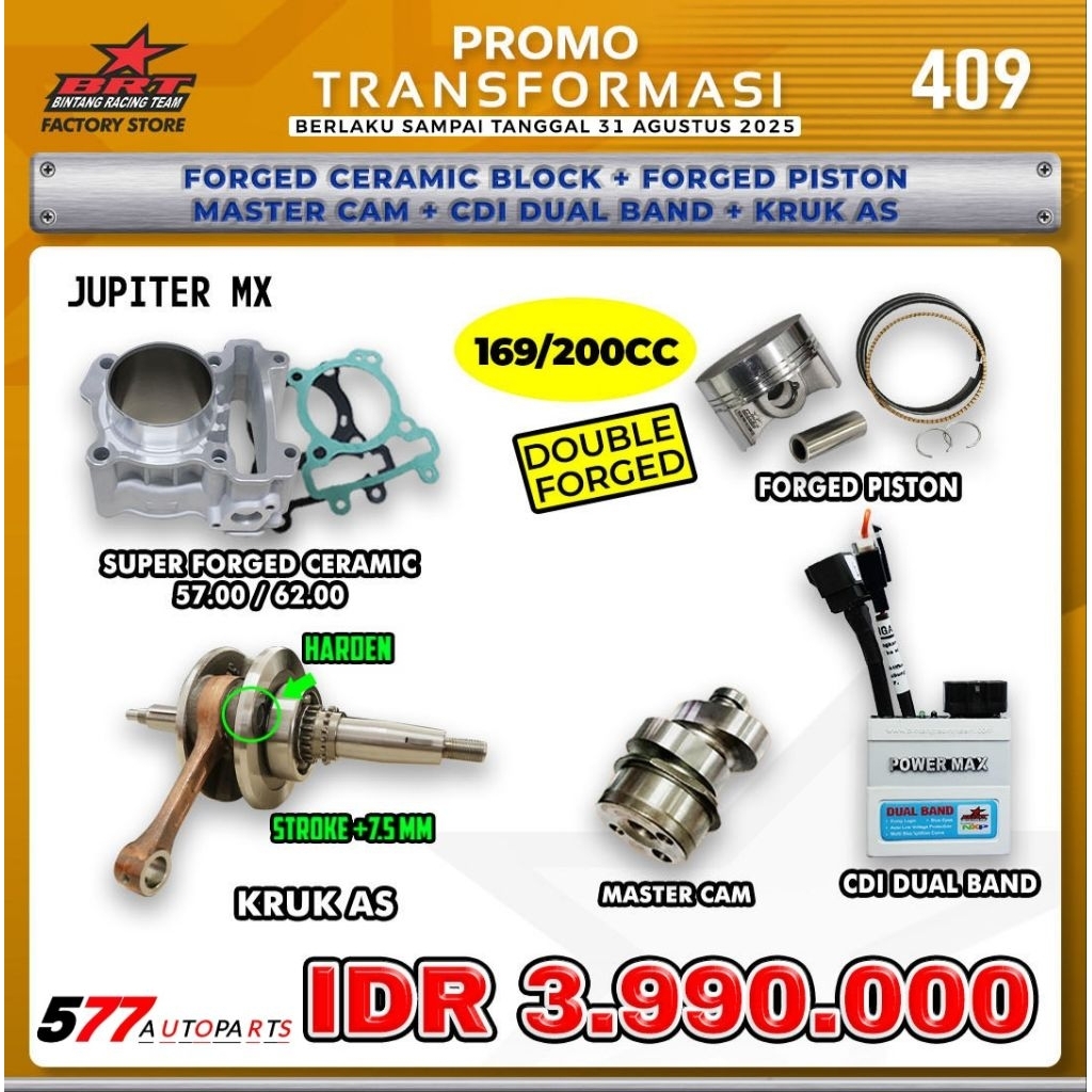 Paket BRT Bore Up Jupiter Mx 57mm 62mm 169cc/200cc
