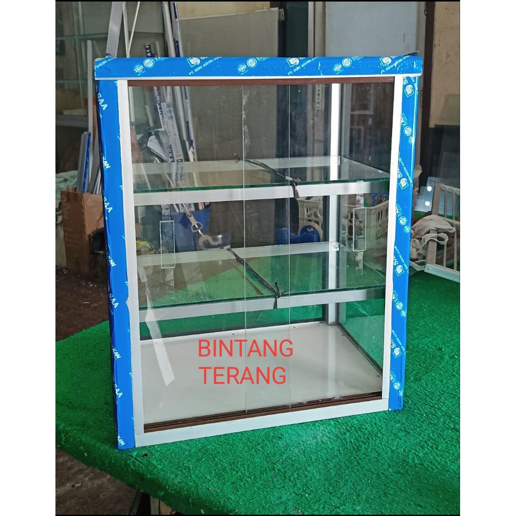Etalase kaca panjang 50cm lebar 35cm tinggi 60cm