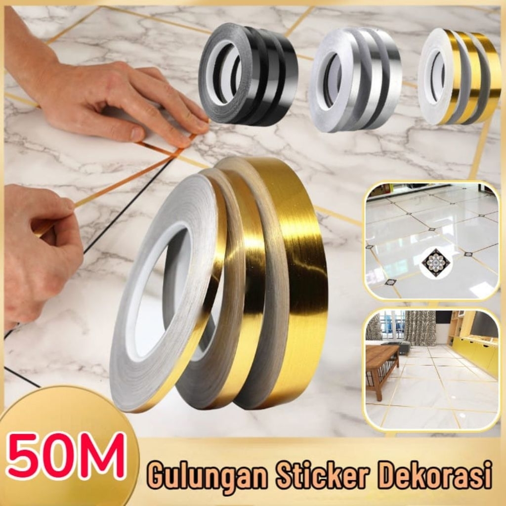 Stiker Nat / List Premium Panjang 50m Gulungan Stiker Pembatas Keramik Dinding Ruangan Dapur DLL