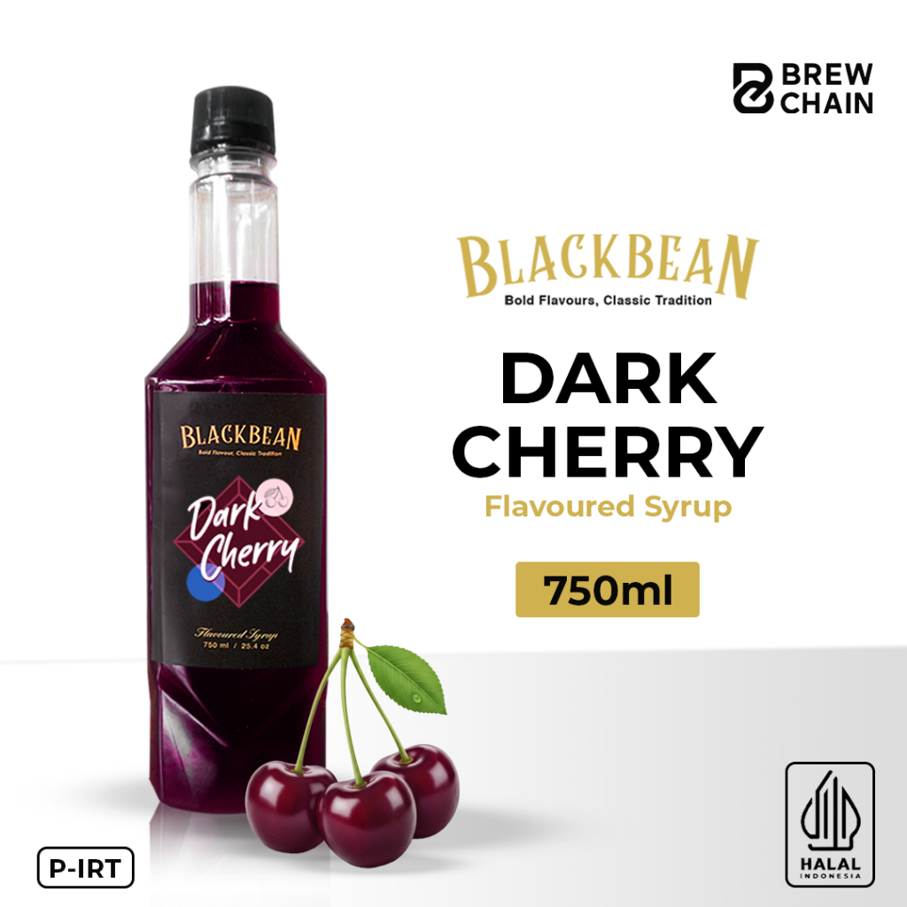 BREWCHAIN - DARK CHERRY SYRUP BLACKBEAN PREMIUM 750ML /  SIRUP DARK CHERRY / DARK CHERRY SIRUP HALAL