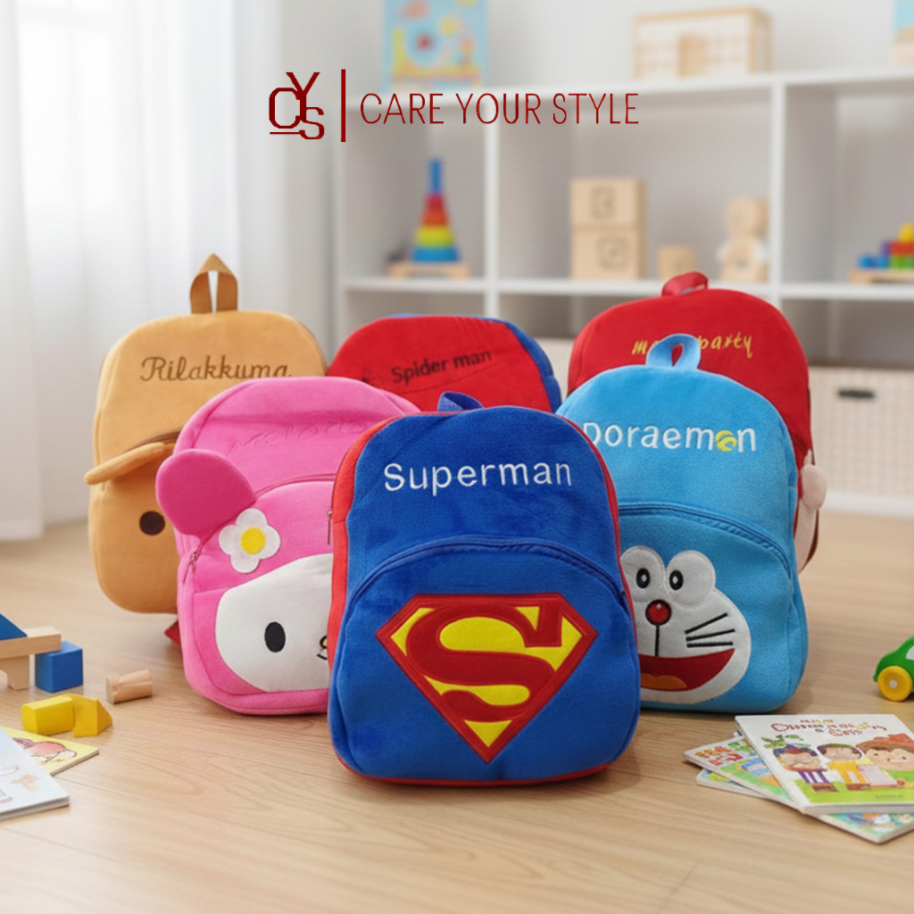 CYS Tas Ransel Anak Kecil Paud Perempuan Laki-laki Kain Bludru Backpack Karakter Lucu Lembut T76