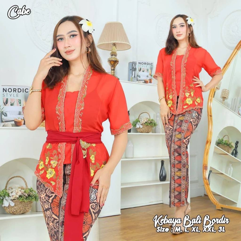 Kebaya Bordir Bali Model Lengkap, Warna Putih Kebaya Kutubaru Remaja Modern Ibadah Gadis Bali