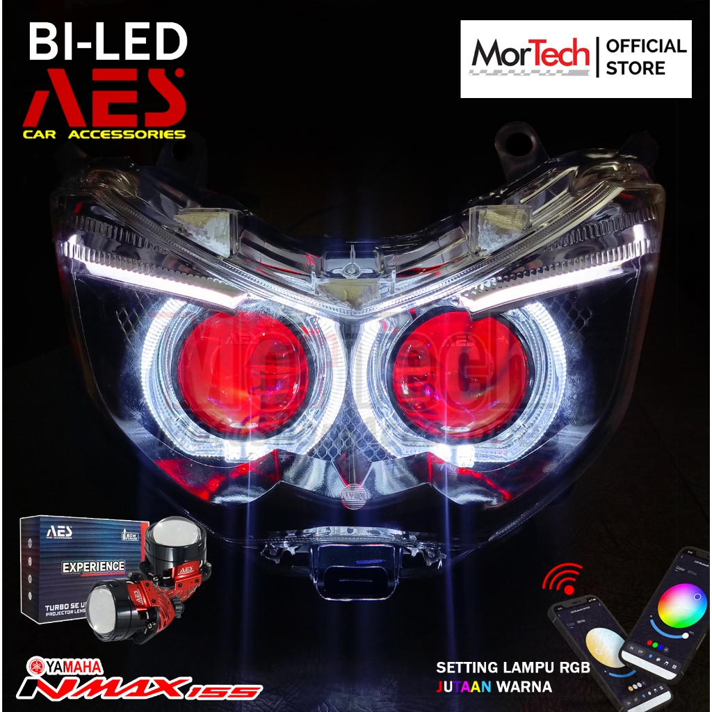 Projie Biled NMAX Old Double Biled 2 Lampu Bi-LED AES Turbo SE Experience 60watt Plus Shroud Project