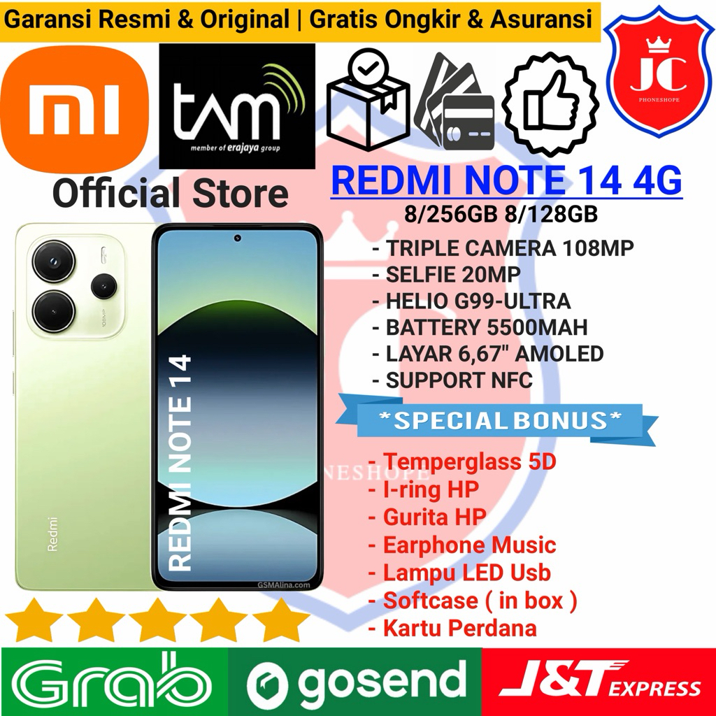 XIAOMI REDMI NOTE 14 4G NFC Ram 8/256GB 8/128GB Garansi Resmi