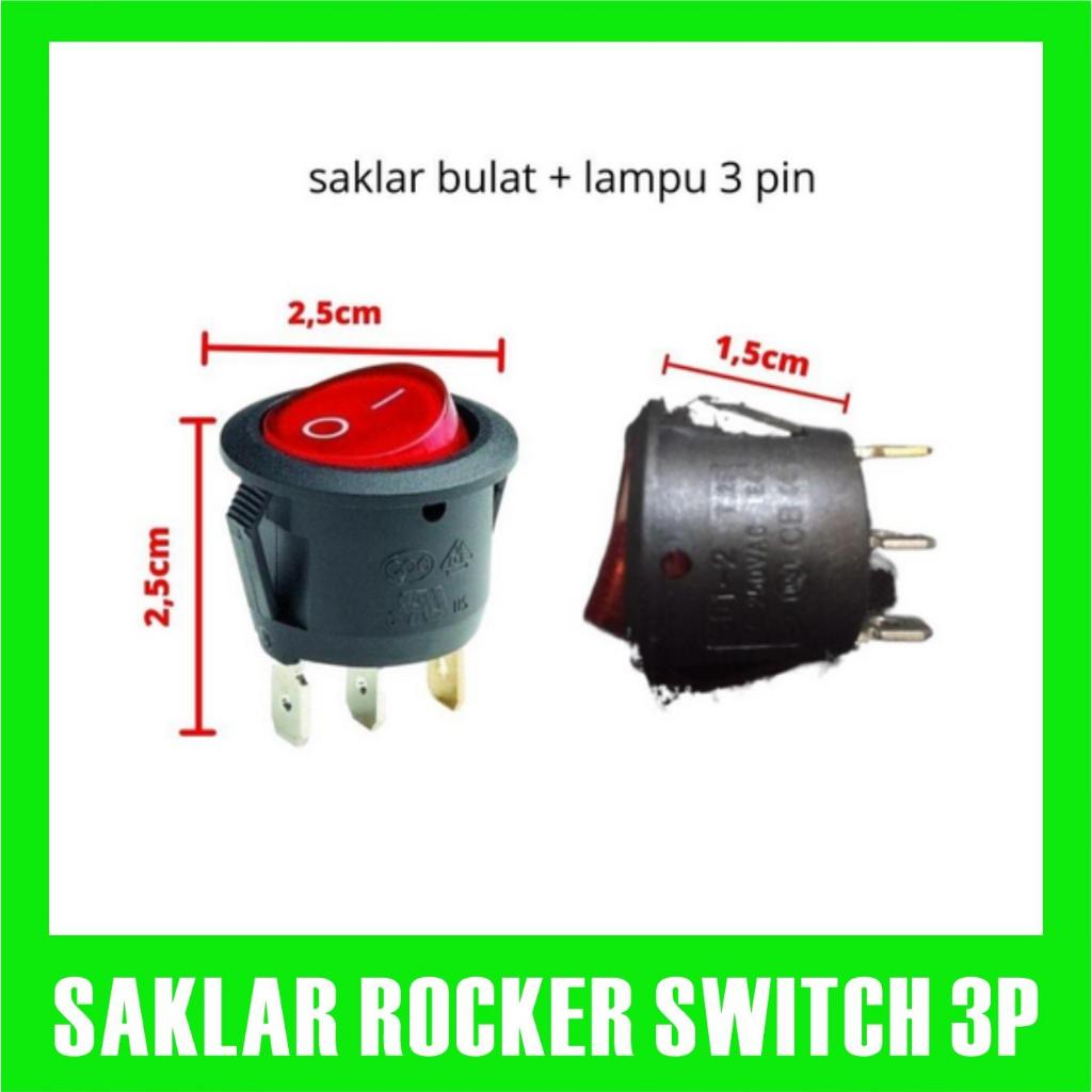 Saklar Bulat Plus Lampu 3 Pin / Rocker Switch Bulat Merah 3pin lampu