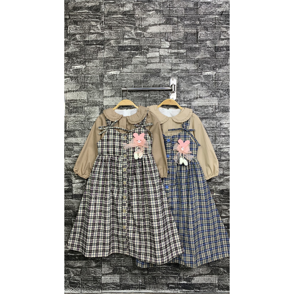 Nikita - 9824 Gamis Overall Anak 3 - 10 Tahun Motif Kotak-Kotak (Inner+Outer)