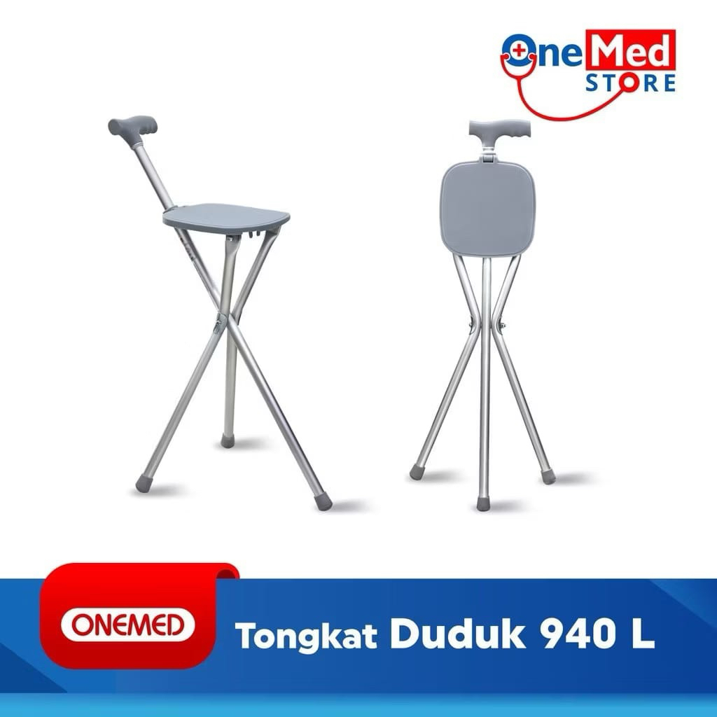 Tongkat + Tempat Duduk Onemed Alat Bantu Jalan / Tongkat Kursi Onemed / Tongkat Duduk