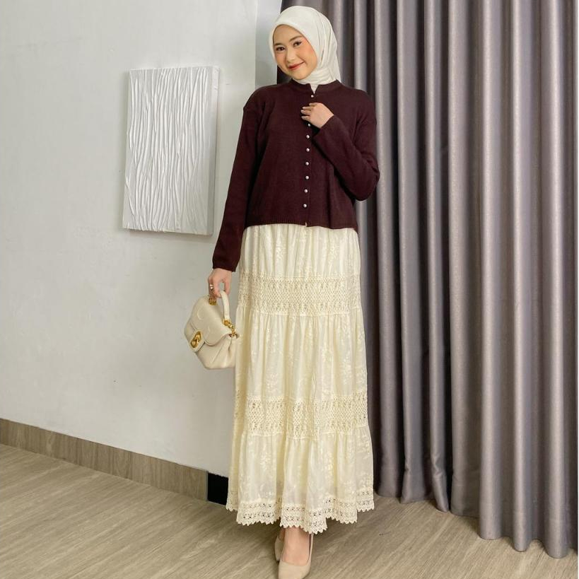 Rok Wanita Katun Bordir Lioraa Shirt | Rok Formal Wanita Pinggang Full Karet