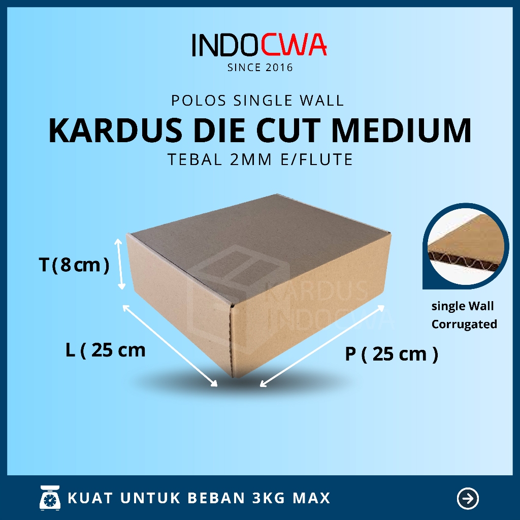 Kardus Box Karton Polos Die Cut Uk 25x25x8
