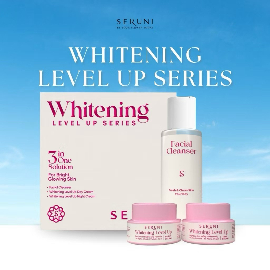 ORIGINAL Seruni - Whitening Level Up Series - Paket Ekonomis - Isi 3 Item - Facial Wash, Day Cream &