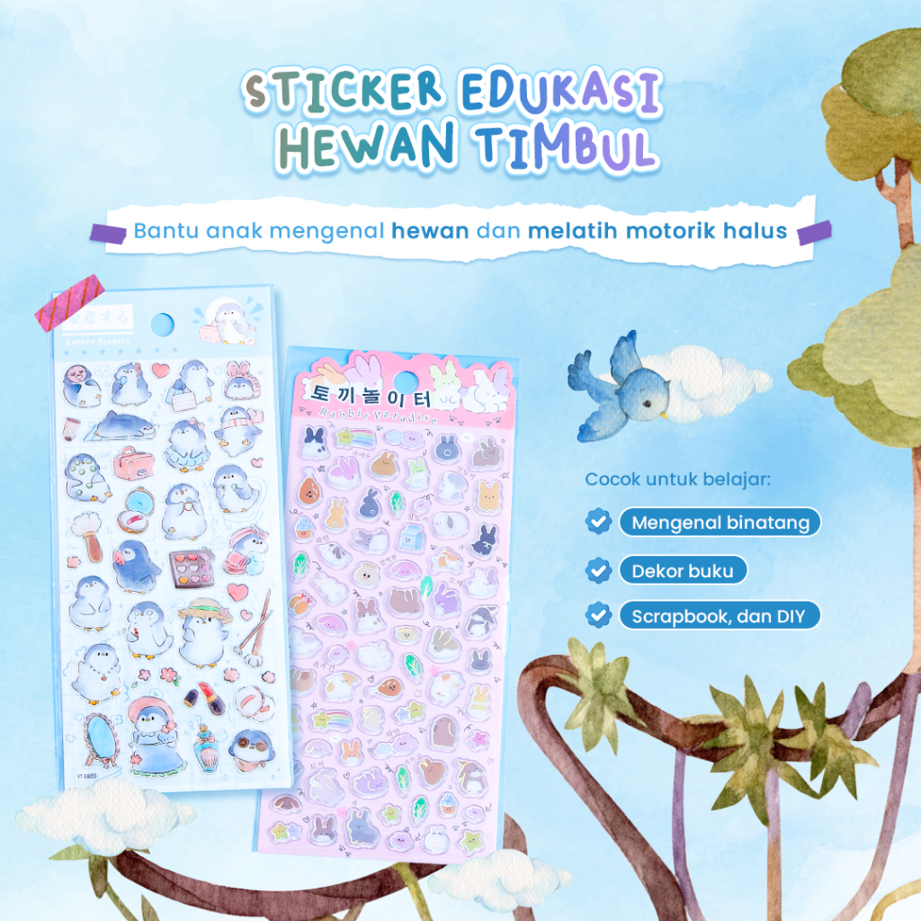 Stiker Hewan Edukasi 3d - Sticker Timbul Anak