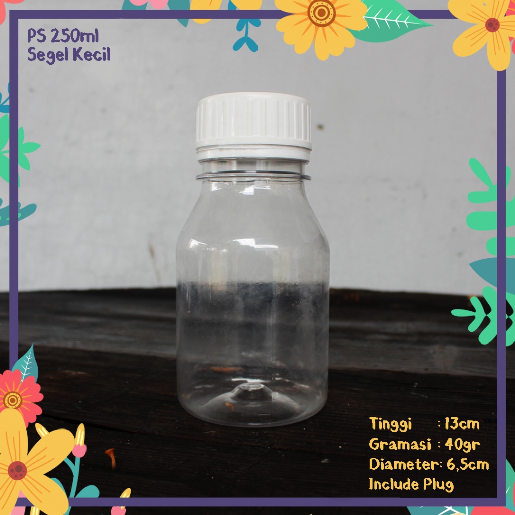 botol plastik ps segel kecil 250ml plus sumbat