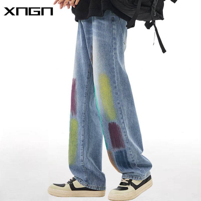 Celana Jeans Pria Bergambar Grafiti Celana Jeans Gaya Jalanan Celana Jeans Pria Longgar Dengan Poton